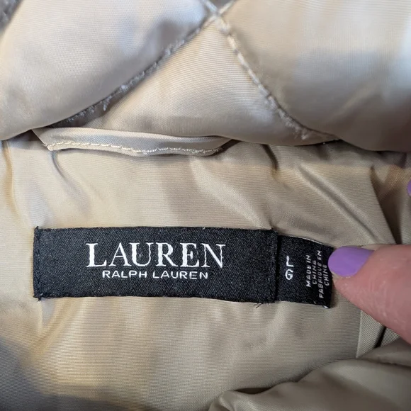 Lauren Ralph Lauren Quilted Jacket Black Label Hooded Coat Beige Classy Used L - Picture 7 of 12
